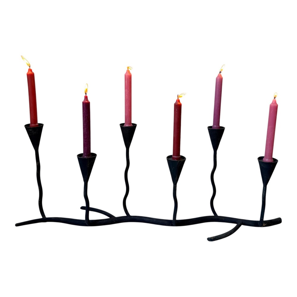 Vintage Candelabra Organic Branch Cast Iron‎ Black 33.5" L 6 Taper Candle Holder